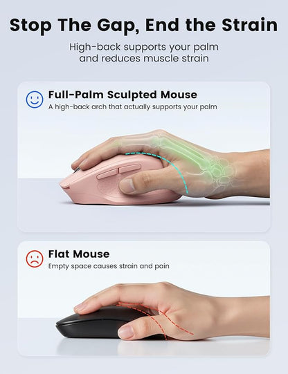 Pink Wireless Mouse for Laptop, 2.4GHz Computer Mouse with USB-A Port &USB-C Adapter, Cordless Office Mice with 6 Buttons & 3 Level DPI for Small to Medium Hands, Work with PC, Desktop, Tablet - M21