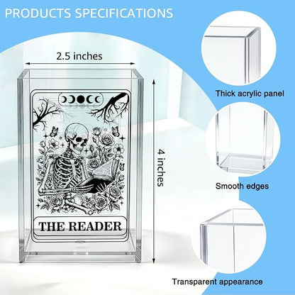 The Reader Acrylic Organizer Pencil Pen Holder, Bookworm Skeleton Desk Organizer, Bookworm Gifts for Book Lover Book Club Member Student Librarian, Back to School Gifts for Daughter Niece