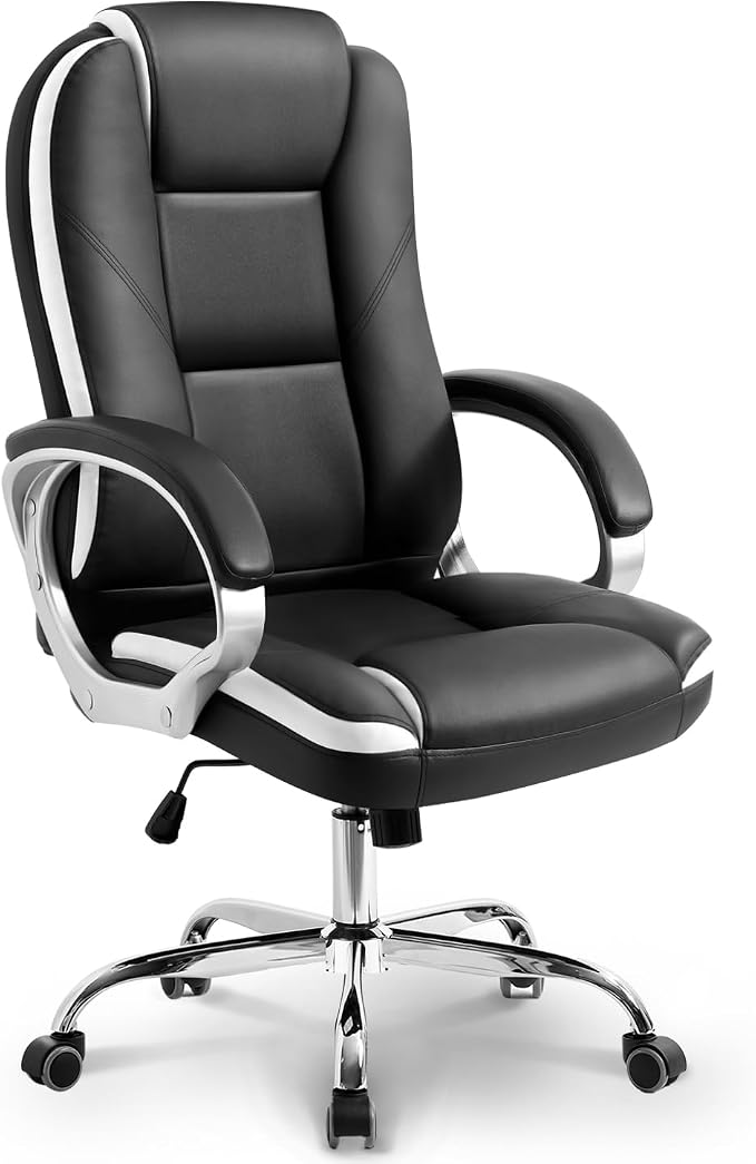 NEO CHAIR Office Desk Ergonomic Gaming Computer Chair High Back Adjustable PU Leather with Lumbar Support, Swivel Rolling Wheels, Executive Managerial Task Chair (Black)