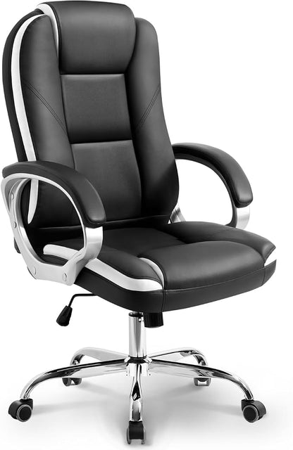 NEO CHAIR Office Desk Ergonomic Gaming Computer Chair High Back Adjustable PU Leather with Lumbar Support, Swivel Rolling Wheels, Executive Managerial Task Chair (Black)