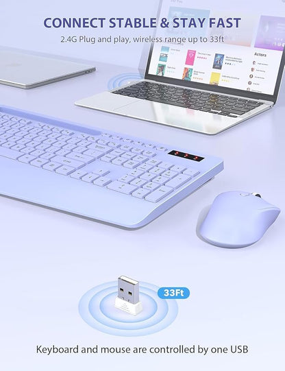 SABLUTE Wireless Keyboard and Mouse, Wrist Rest, Phone Holder, Batteries Included, 2.4G Lag-Free Ergonomic Keyboards Mouse Combo, KM23D Silent Keyboards Set for Computer, Laptop, PC, Windows, Purple