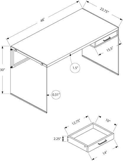 Monarch Specialties Computer Desk - Contemporary Writing Desk with Drawer - Tempered Glass Legs - 48"L (Grey Reclaimed Wood Look)