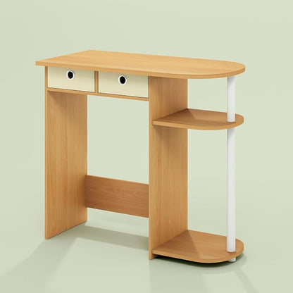Ipoh Home Computer Desk, 32 Inch Writing Desk, Study Desk with Side Shelves and Bin Storage, for Home Office, Study Room, Natural/White