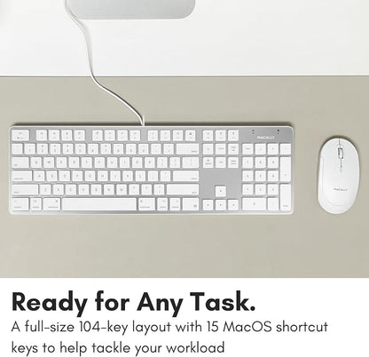 Macally Ultra-Slim USB Wired Keyboard with Number Keypad for Apple Mac Pro, MacBook Pro/Air, iMac, Mac Mini, Laptop Computers, Windows Desktop PC Laptops, Silver (SLIMKEYPROA)