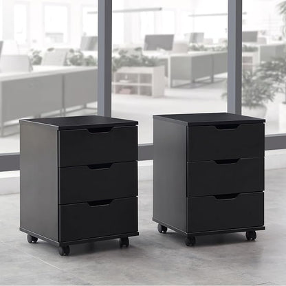 Farini Wood File Cabinet for Home Office,Under Desk 3 Drawer Mobile File Cabinet(Black,Fully-Assembled)