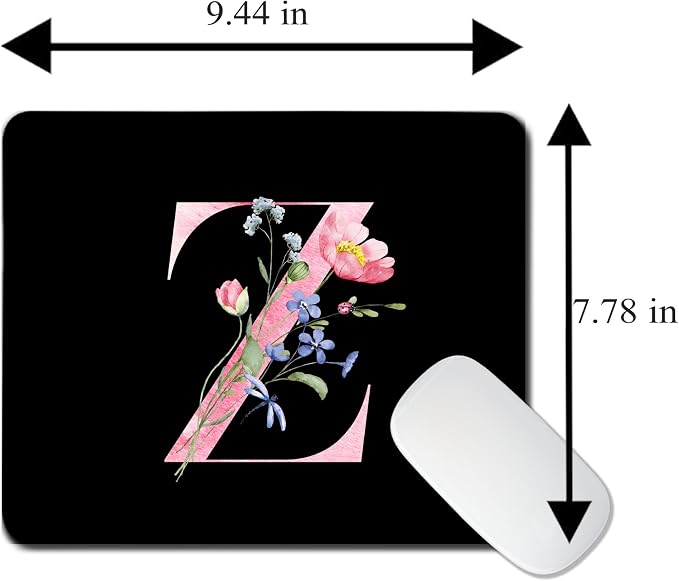 Mouse Pad Pinks Flowers Initial Letters Mousepad Desktop Laptop Computer Accessories Home Office Gaming Work Desk Computer Non-Slip Rubber Monogram Floral Alphabet A-Z mousepad (Z)