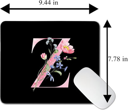 Mouse Pad Pinks Flowers Initial Letters Mousepad Desktop Laptop Computer Accessories Home Office Gaming Work Desk Computer Non-Slip Rubber Monogram Floral Alphabet A-Z mousepad (Z)