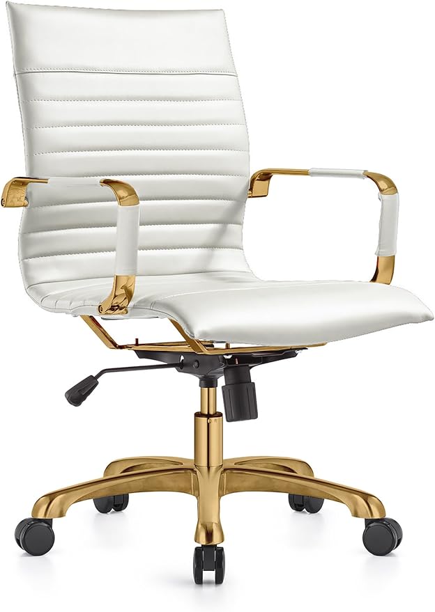LeisureMod Harris Modern Ergonomic Executive Office Chair, High-Back Leather Conference Desk Chair with Adjustable Height, Tilt Control, 360° Swivel & Gold Frame for Home Office