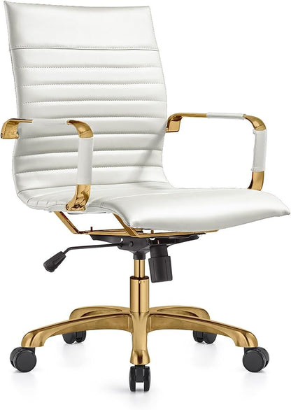 LeisureMod Harris Modern Ergonomic Executive Office Chair, High-Back Leather Conference Desk Chair with Adjustable Height, Tilt Control, 360° Swivel & Gold Frame for Home Office
