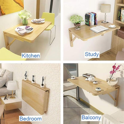 MM MELISEN Fold-Away Wall Table - Natural 31.4x23.6 Inch Wood Table that maximizes Space. Creates Instant Counter Space in Laundry, Kitchen, or Workshop. Ideal for Apartments and dorms