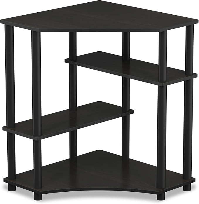 Furinno TURN-N-TUBE Desk, Gaming Desk with Shelves, Corner Computer Desk with Shelves, Office Desk, Space Saving, For Home Office, Bedroom, Espresso