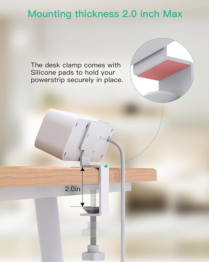 65W USB C Desk Clamp Power Strip, 8-in-1 Desktop Mount Surge Protector with 4 AC Outlets 2 USB-C & 2 USB-A Ports, PD 65W Fast Charging Station, 5Ft Extension Cord, Desk Edge Mount for Home Office