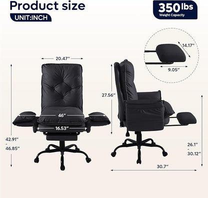 Bestier Cross Legged Office Chair with Footrest, High Back Criss Cross Chair with Reversible Armrests and Wheels, Big and Tall Reclining Office Chair for Home PU Leather Black
