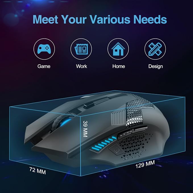 TECKNET Wireless Mouse-USB Ergonomic Optical Cordless Mouse with 8 Buttons,12-Month Battery Life,4800 DPI Optical Tracking,High-Precision 5 Adjustable DPI for PC/Mac/Laptop