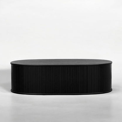 NTC Stream Coffee Table, Modern Oval Wooden Center Table with Vertical Groove Design, Stylish Living Room Decor, Contemporary Minimalist Style for Home and Office, Easy Assembly - Burnt Black