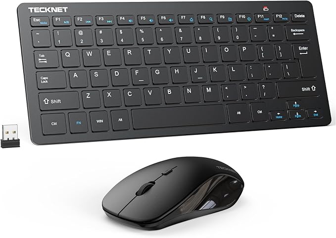 TECKNET Wireless Keyboard and Mouse Combo, 2.4G Mini Cordless Computer Keyboard and Mouse Set, Silent Adjustable 1600 DPI, Quiet Click, Lag-Free for Computer, Laptop, PC, Windows, Mac, Chrome OS
