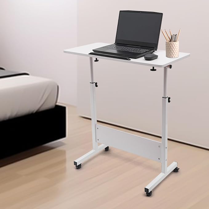 Small Mobile Standing Desk, 31" L×16" W Mobile Office Table, Rolling Laptop Table with 180° Flip, 32-47in Adjustable Height Desk for Small Spaces Home Offices