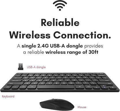Macally Small Wireless Keyboard and Mouse Combo - Quiet Productivity Duo - 2.4G Wireless Compact Keyboard and Mouse for PC - 78 Key Mini Keyboard and Mouse with Slim Body, Click Buttons, & 3 DPI Modes