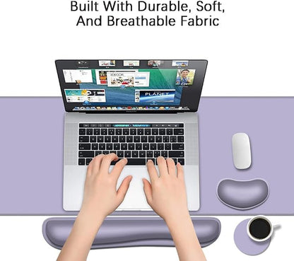 Desk Mat, Large Gaming Mouse Pad with Wrist Rest, 4 in1 XXL Mouse pad+Keyboard Wrist Rest+Mouse Pad Wrist Support+Cup Coaster Set, Ergonomic Desk Pad for Home Office, Purple