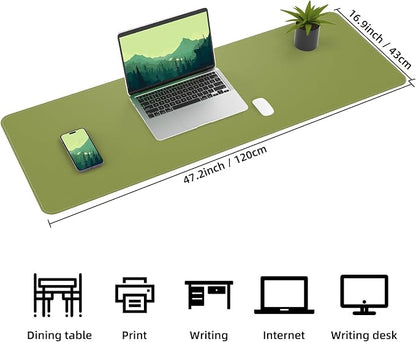 AFIING Leather Desk Pad Protector, Large Desk Mat with Natural Cork & PU Leather, Mouse Pad, Non-Slip, Waterproof Desk Writing Pad for Office and Home (Olive Green)