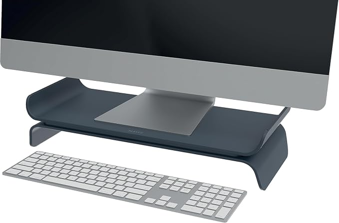 Leitz Ergo 65040089 Adjustable PC Monitor Stand, 2 Different Heights, Desktop Monitor Riser, Ergo Range, Dark Grey/White