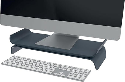 Leitz Ergo 65040089 Adjustable PC Monitor Stand, 2 Different Heights, Desktop Monitor Riser, Ergo Range, Dark Grey/White