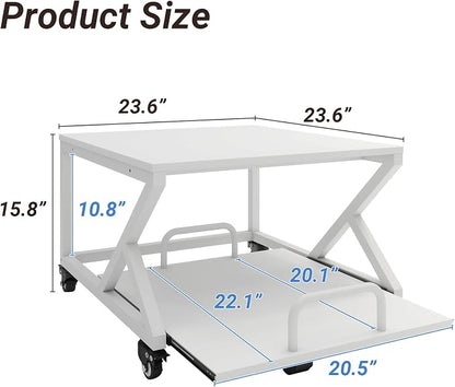 Natwind 2 Tier Printer Stand,23.6''x23.6'',with Pull Out Shelf,White | Easy Reach for Lower Shelf Items,Rolling Printer Cart with Wheels,Fits Under Desk,Supports 205lbs,for Home Office Kitchen
