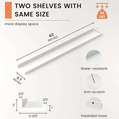 FLYJOE Picture Ledge Shelf, Floating Shelves Set of 2, 40 Inches Nursery Book Shelves for Toys Storage, Kids Bookshelf Wall Mounted for Living Room Bedroom Decor Books Photo Frames, White