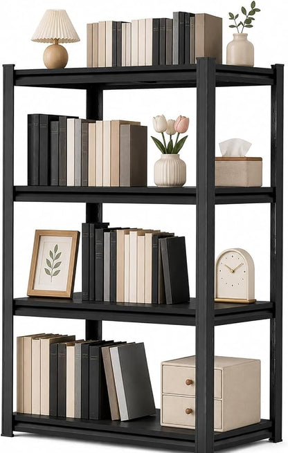 4 Tier Metal Bookshelf, Adjustable Tall Bookcase, Heavy Duty 2400 LBS Modern Deep Book Shelf, Bolt-Free Storage Shelves for Living Room, Home Office, Garage, 23.6" Wx 11.8" Dx 44.1" H