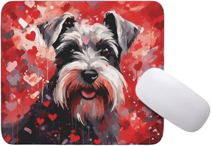 Miniature Schnauzer Mouse Pad Dog with Red Hearts Pattern Non-Slip Rubber Mouse Pad Puppy in Love Mouse Pad for Home Office Work Desk Computer Desktop Laptop for Dog Lovers