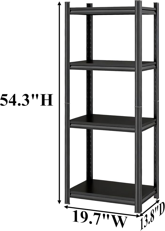 Printer Stand, 19.7"W×13.8"D×54.3"H Metal Shelving 4 Tier Adjustable Storage Shelves, Printer Table Office Organizer Book Shelf Corn Shelf Industrial Shelving for Office Organization, Black Nightstand