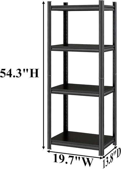 Printer Stand, 19.7"W×13.8"D×54.3"H Metal Shelving 4 Tier Adjustable Storage Shelves, Printer Table Office Organizer Book Shelf Corn Shelf Industrial Shelving for Office Organization, Black Nightstand
