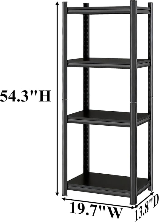 Printer Stand, 19.7"W×13.8"D×54.3"H Metal Shelving 4 Tier Adjustable Storage Shelves, Printer Table Office Organizer Book Shelf Corn Shelf Industrial Shelving for Office Organization, Black Nightstand