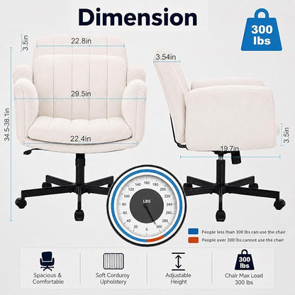 Criss Cross Office Chair with Wheels and Arms, Vanity Chair with Back, Comfy Swivel Cross Legged Office Chairs for Ultimate Comfort and Support, Unique Multifunctional Stylish Arms (Fabric Beige)