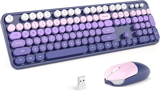 KNOWSQT Wireless Keyboard and Mouse Combo - Purple-Gradient Colorful 2.4G Typewriter Full-Size Cute Keyboards - USB Receiver Plug and Play, for Computer, PC, Laptop, Desktop, Windows