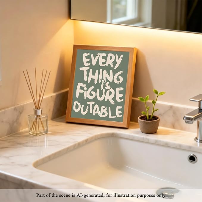 CXQILVER Everything is Figureoutable Framed Wall Art, Inspirational Positive Affirmation Canvas Wall Decor, Trendy Sage Green Motivational Quote Poster prints for Office Bedroom Classroom Dorm 8x10in