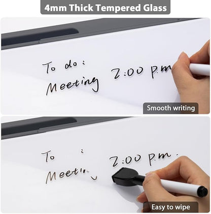 Varhomax Glass Desk Buddy Whiteboard with Storage, Small Dry Erase Desktop White Board Caddy to-do List Memo Notepad for Office, School and Home Office Supplies (Gray and White)
