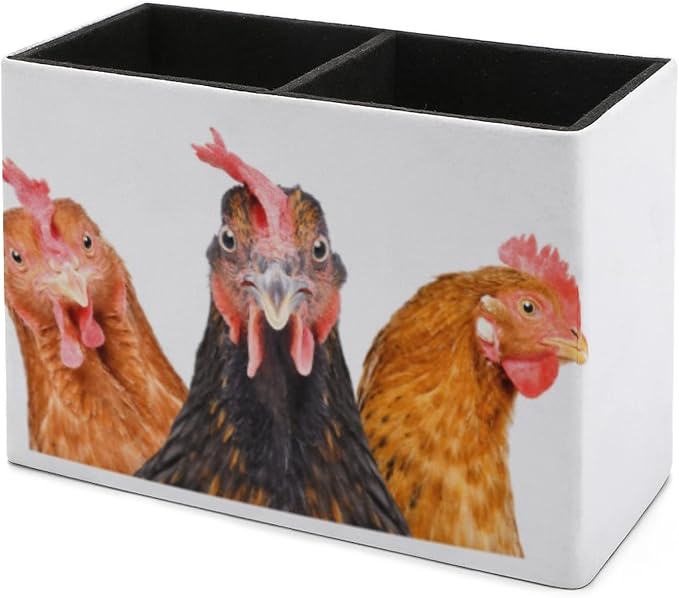 Niapessel Pencil Holder for Desk, Funny Three Chickens Pen Holder Storage Desktop Pen Organizer Desk Pencil Organizer Makeup Brush Holder for Office School College Leather