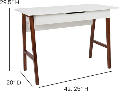 Flash Furniture Darla Computer Desk - White Home Office Desk with Storage Drawer - 42" Long Writing Desk for Bedroom