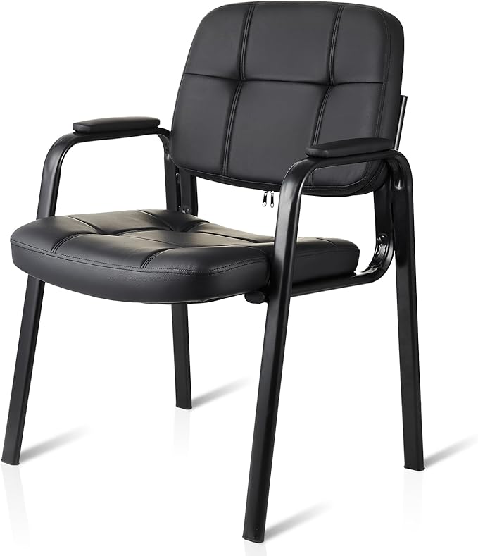 CLLATINA Waiting Room Chairs with Padded Arms Leather Guest Chair no Wheels for Office Reception and Conference Desk Black