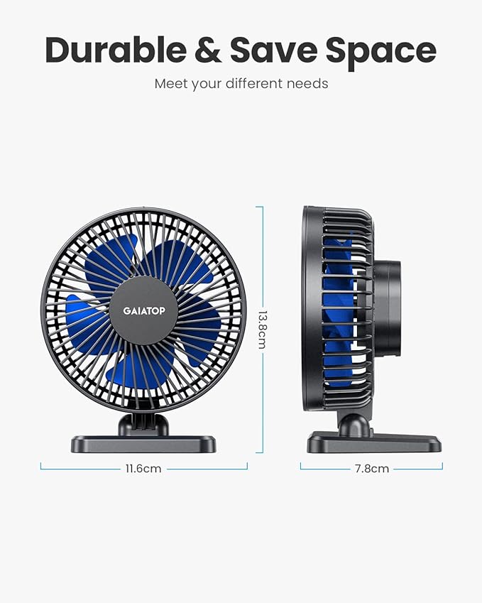 Gaiatop USB Desk Fan, Small But Powerful, Personal Portable Quiet 3 Speeds, Adjustable Mini Table Desktop fan for Cooling Home Office Car Summer Travel Gifts Blue