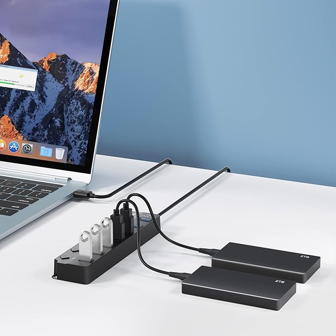 ONFINIO USB Hub 3.0, 7-Port USB A Splitter with Individual On/Off Switches and Lights, 3.2ft/1m Long Cable, Extender for A Port Laptop, PC, Desktop