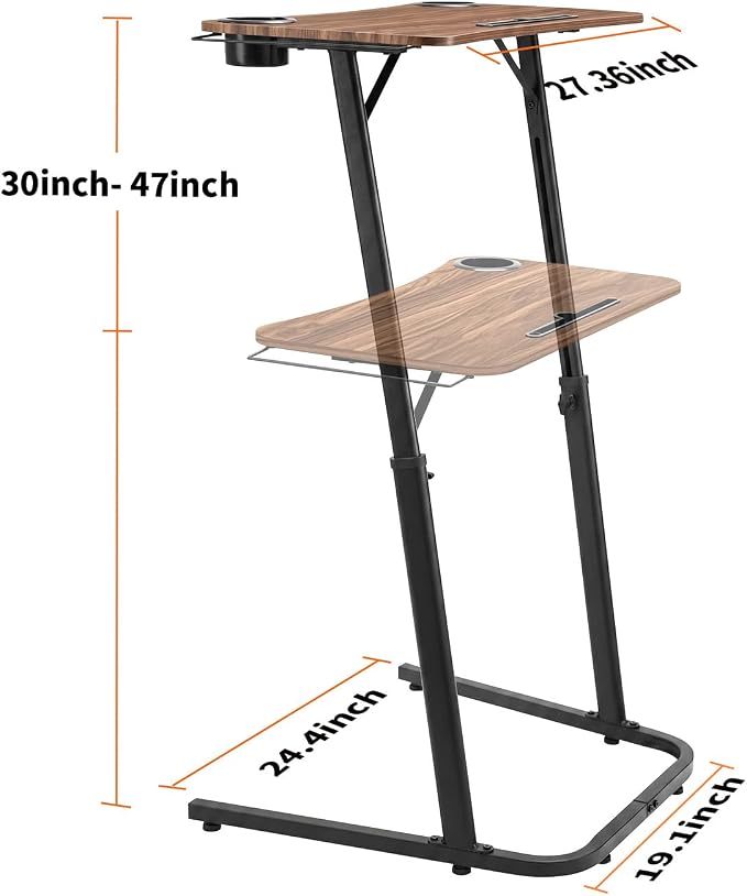 Stepwaver Treadmill Desk, Small Standing Desk for Walking Pad, 30-47 Inch Adjustable Height Walking Pad Stand for Treadmill, Portable Standing Table for Bike - Brown