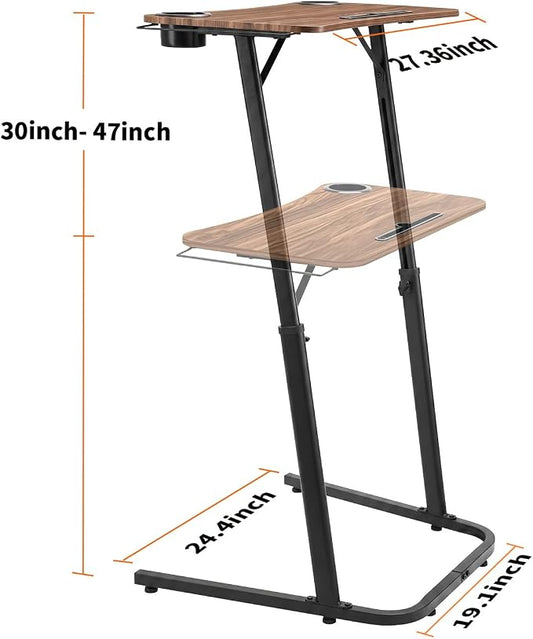 Stepwaver Treadmill Desk, Small Standing Desk for Walking Pad, 30-47 Inch Adjustable Height Walking Pad Stand for Treadmill, Portable Standing Table for Bike - Brown