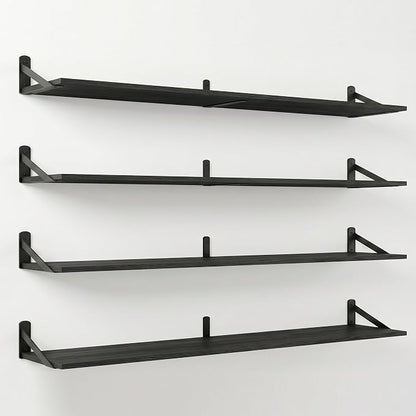 Long Wall Shelf,Large Floating Shelves for Wall,Wood Floating Bookshelves Hanging,Book Storage Display for Living Room Bedroom Office Bathroom Decor,4 Pack,57 Inch,Rustic Black