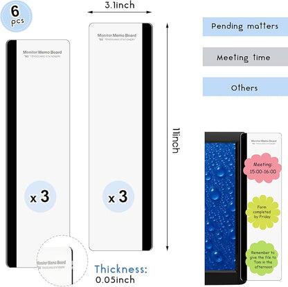 Zonon 6 Pieces Monitor Memo Board, Memo Boards for Computers Transparent Acrylic Monitor Side Panel Office Desk Accessories Desktop Computer Sticky Note Holder for Office Home Work Desk