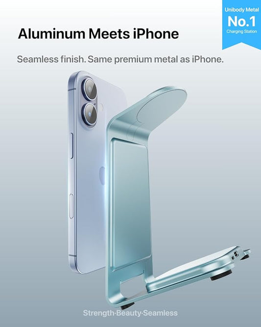 Intoval Aluminum 3 in 1 Wireless Charging Station for iPhone 17 16 15 14 13 12 11 Pro Max XR, Wireless Charger for Apple Watch 11 10 9 8 7 Ultra SE 3 2, Phone Charger for AirPods 4 Pro 2 3 (Blue)