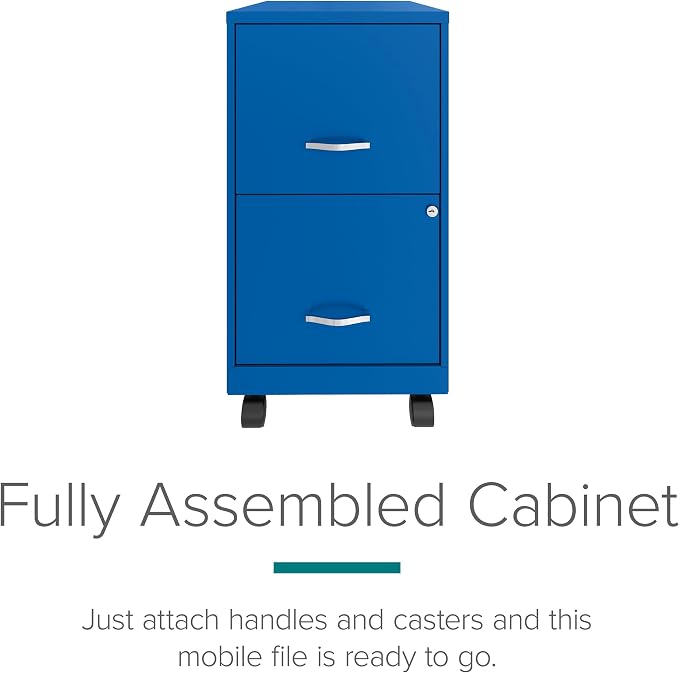 Space Solutions 2 Drawer Metal Mobile File Cabinet with Lock, Letter Size, Blue, Fully Assembled