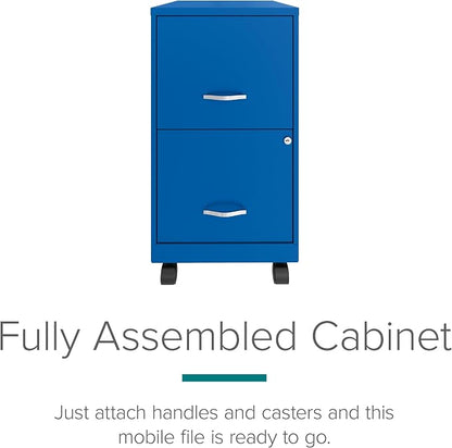 Space Solutions 2 Drawer Metal Mobile File Cabinet with Lock, Letter Size, Blue, Fully Assembled