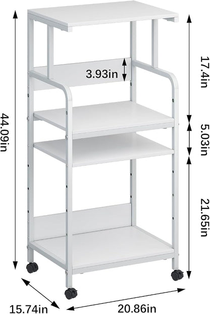 Arbuxzuy 4-Tier Printer Stand with Storage Shelf, Mobile Printer Table for Home Office, Adjustable Stand for Printer, Scanner, Fax (White)
